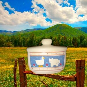 Vintage Country Kitchen Goose & Cat Ceramic double sided Napkin holder